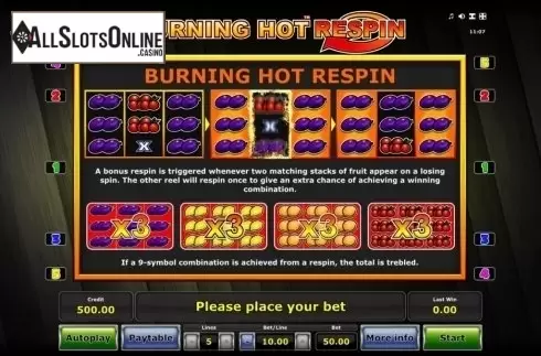 Paytable 2. Burning Hot Respin from Greentube