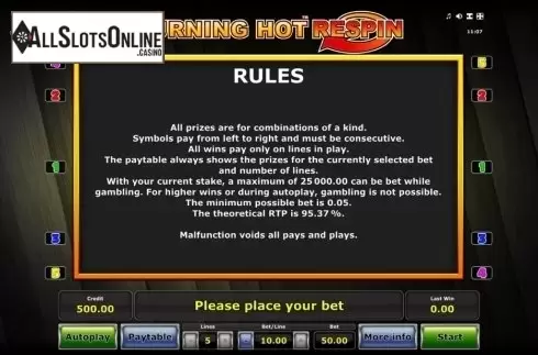 Paytable 4. Burning Hot Respin from Greentube