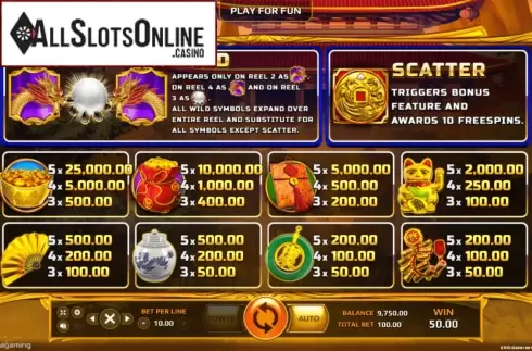 Paytable. Burning Pearl from EAgaming