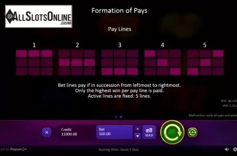 Paylines. Burning Wins: classic 5 lines from Playson
