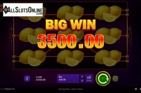 Big win. Burning Wins: classic 5 lines from Playson