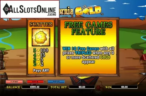 Paytable 2. California Gold from NextGen
