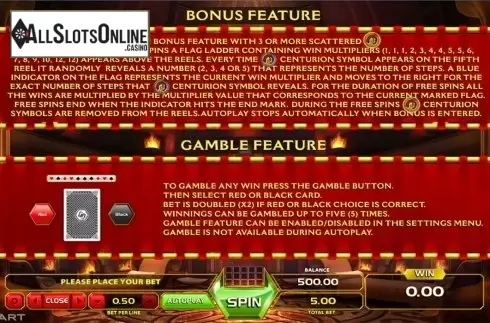 Paytable 2. Caligula from GameArt