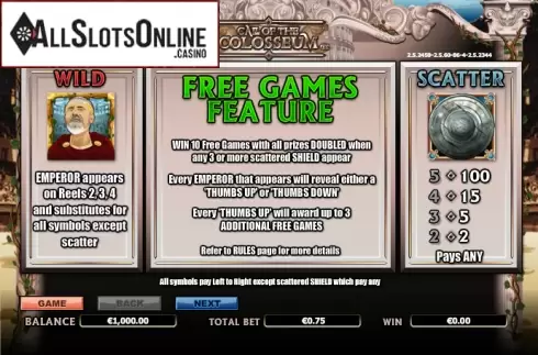 Paytable 1. Call Of The Colosseum from NextGen
