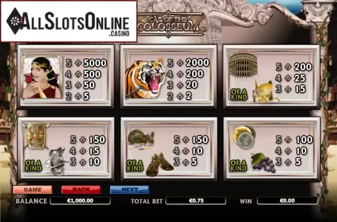 Paytable 2. Call Of The Colosseum from NextGen
