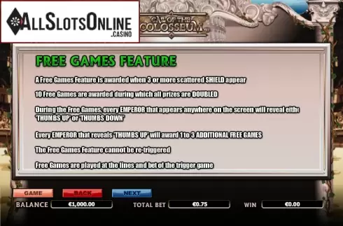 Paytable 3. Call Of The Colosseum from NextGen