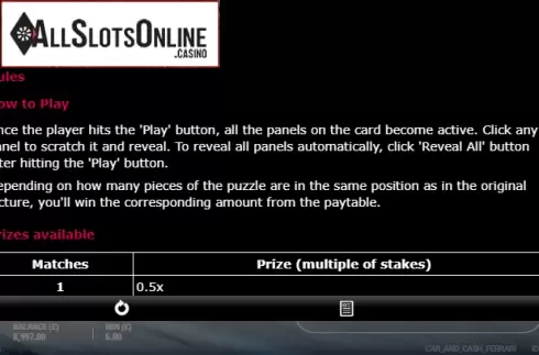Paytable 1. Car & Cash - Ferrari from gamevy