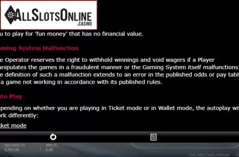 Paytable 4. Car & Cash - Ferrari from gamevy