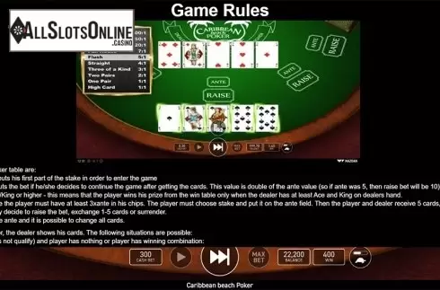 Paytable . Caribbean Beach Poker (Wazdan) from Wazdan
