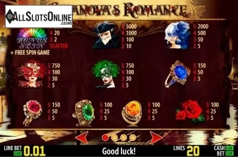 Paytable 1. Casanova's Romance HD from World Match