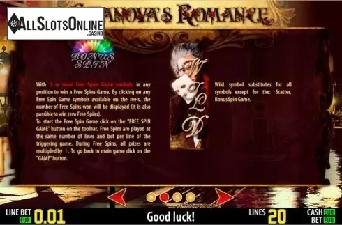 Paytable 2. Casanova's Romance HD from World Match
