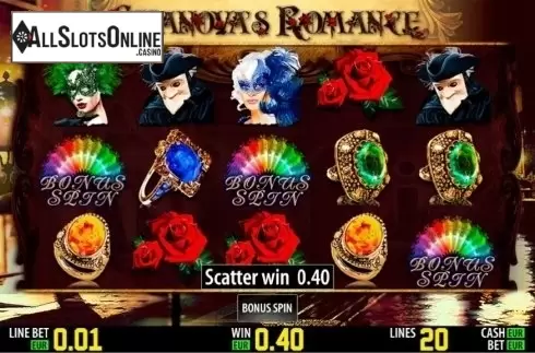 Freespins bonus. Casanova's Romance HD from World Match