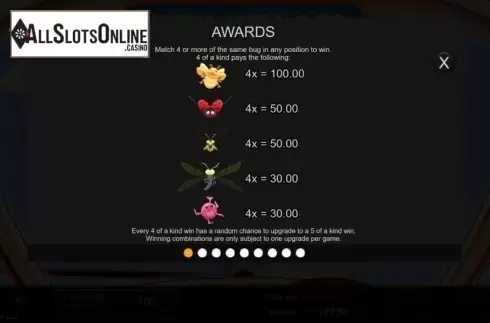 Paytable. Cash Bug from Inspired Gaming
