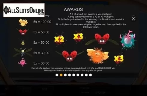 Paytable. Cash Bug from Inspired Gaming