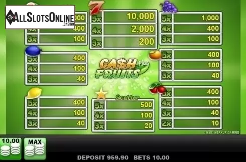 Paytable . Cash Fruits Plus (Merkur) from Merkur