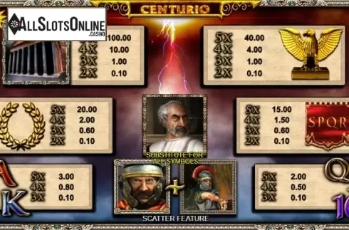 Paytable 1. Centurio from Merkur