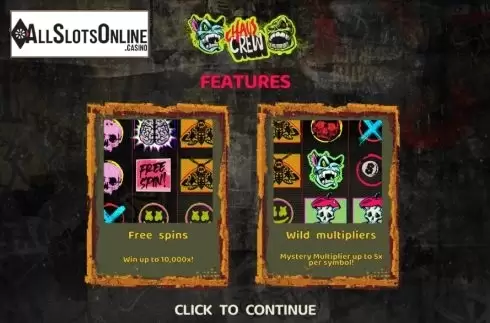 Start Screen. Chaos Crew from Hacksaw Gaming