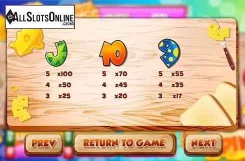 Paytable 3. Cheese Chase from Slot Factory
