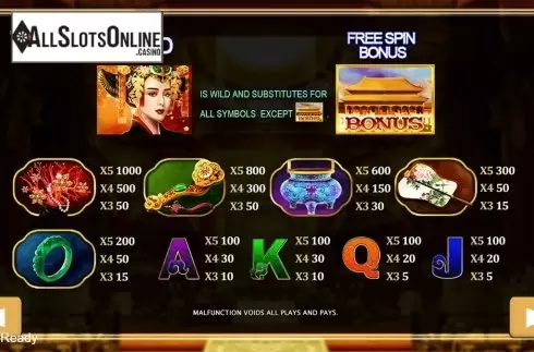 Paytable . China Empress (PlayStar) from PlayStar