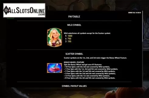 Paytable . Cinder Tale from Playreels