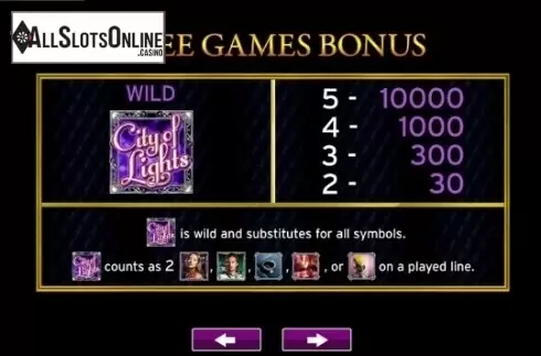Paytable 1. City Of Lights from High 5 Games
