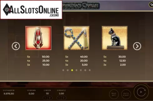 Paytable 1. Cleopatra's Crown from Bally Wulff