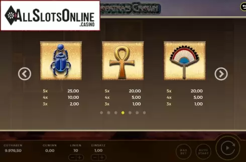 Paytable 2. Cleopatra's Crown from Bally Wulff