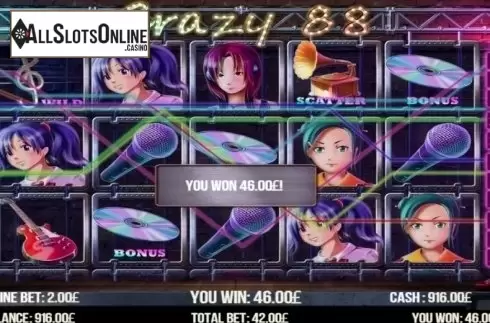 Win Screen . Crazy 88 from Fugaso