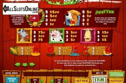 Paytable 1. Crazy Cows from Play'n Go