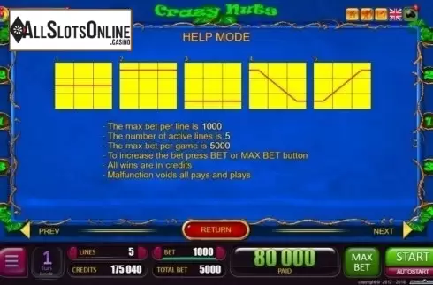Paylines. Crazy Nuts from Belatra Games