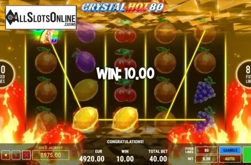 Win Screen. Crystal Hot 80 from Fazi