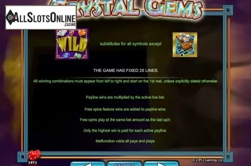 Paytable 2. Crystal Gems from 2by2 Gaming