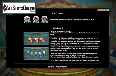 Paytable 2. Cupid's Touch from Playreels