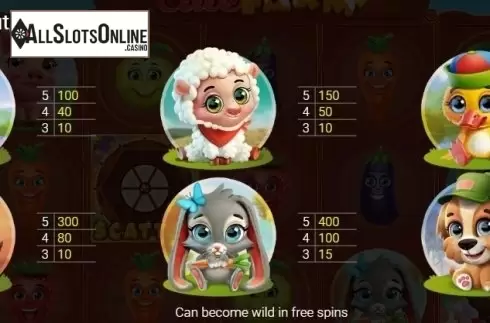 Paytable 1. Cute Farm from Thunderspin