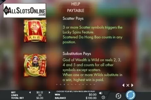Paytable. Da Hong Bao from Genesis