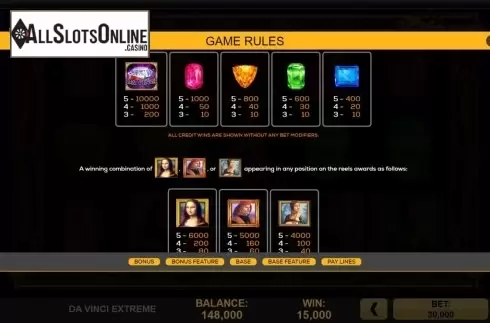 Symbols. Da Vinci Extreme from High 5 Games