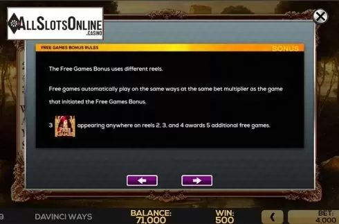 Paytable 3. DaVinci Ways from High 5 Games