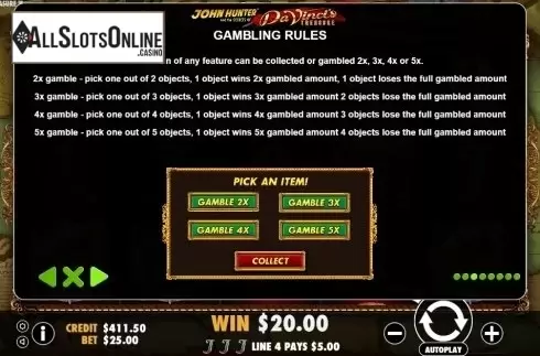Paytable 3. Da Vinci's Treasure from Pragmatic Play