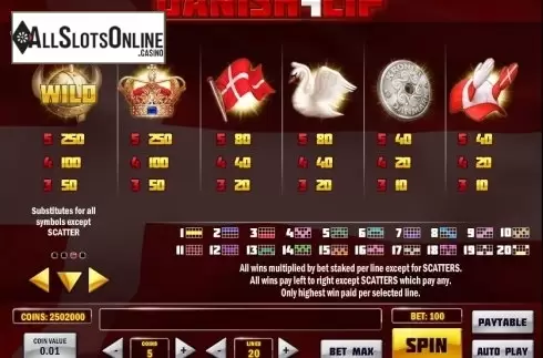 Paytable screen 3. Danish Flip from Play'n Go