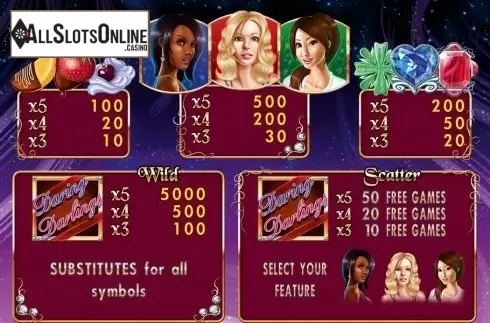 Paytable 1. Daring Darlings HD from Merkur