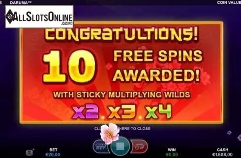 Free Spins Awarded. Daruma from Betsson Group