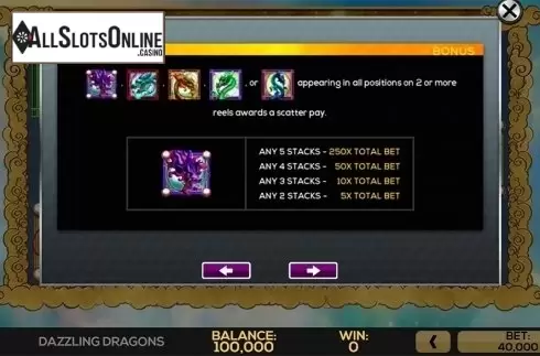 Paytable 3. Dazzling Dragons from High 5 Games