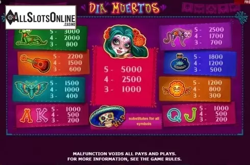 Paytable. Dia Muertos from Amatic Industries