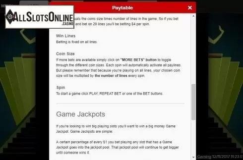 Paytable 3. Diamond Bonanza from Roxor Gaming