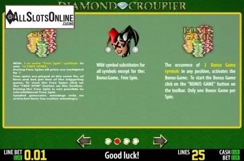 Paytable 2. Diamond Croupier HD from World Match