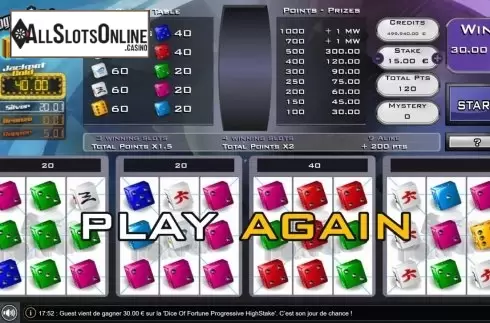 Win Screen. Dice Of Fortune Progressive from GAMING1