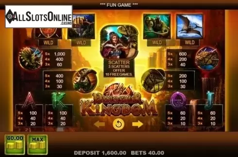 Paytable. Dinosaur Kingdom from Merkur