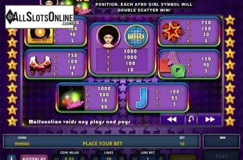 Paytable 1. Disco Fever (Zeus Play) from Zeus Play