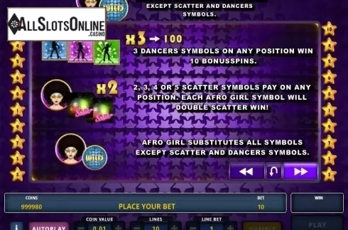 Paytable 2. Disco Fever (Zeus Play) from Zeus Play