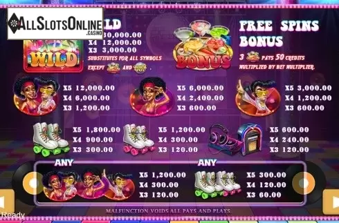 Paytable . Disco Night Fever from PlayStar
